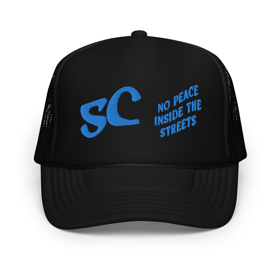 No Peace Inside The Streets Trucker Hat Blue