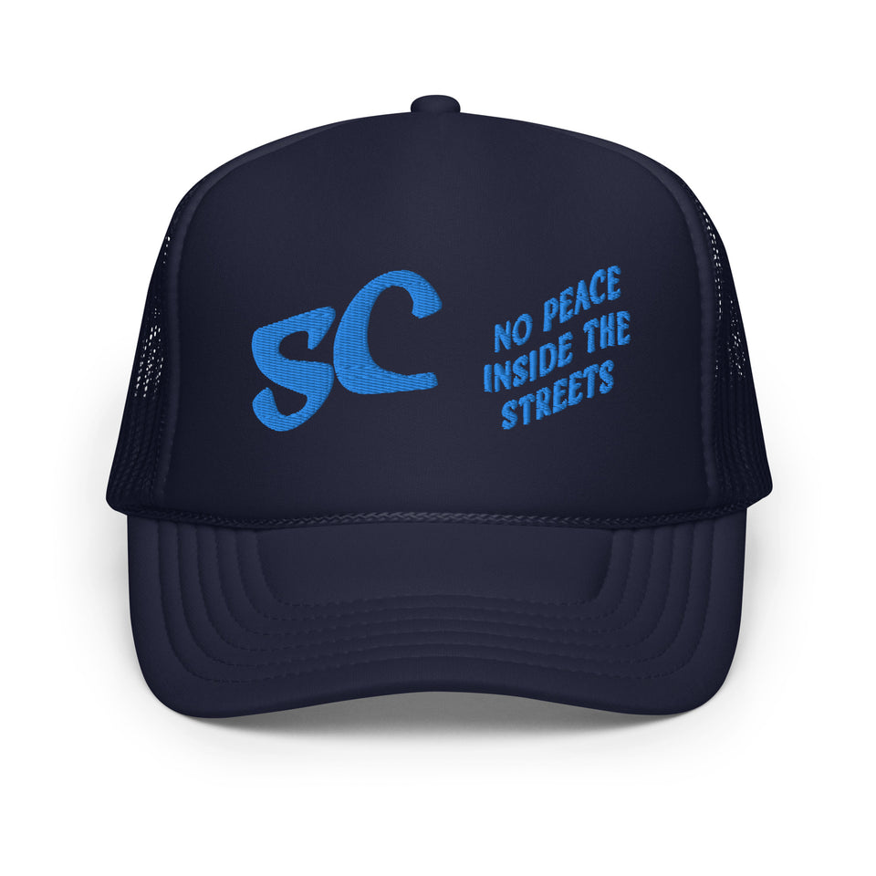 No Peace Inside The Streets Trucker Hat Blue