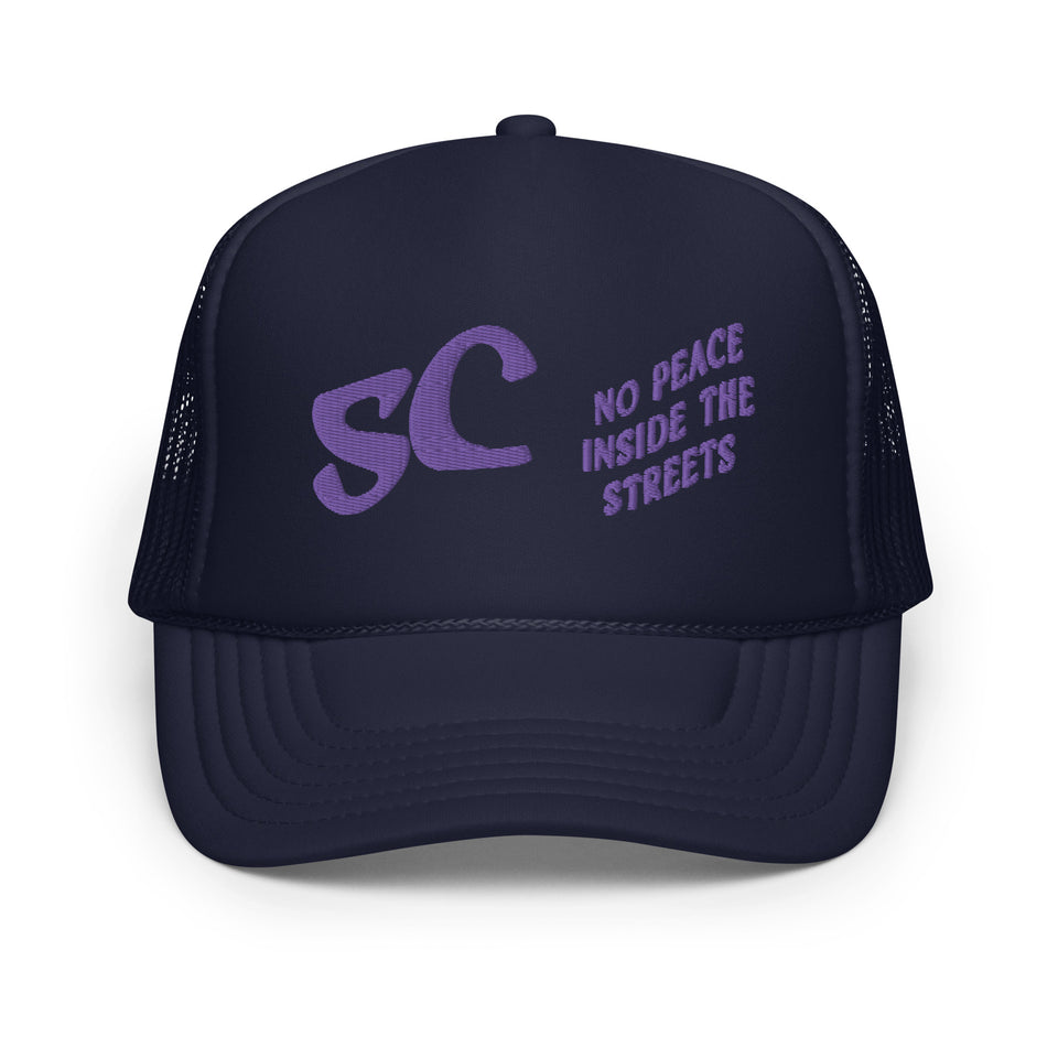 No Peace Inside The Streets Trucker Hat Purple