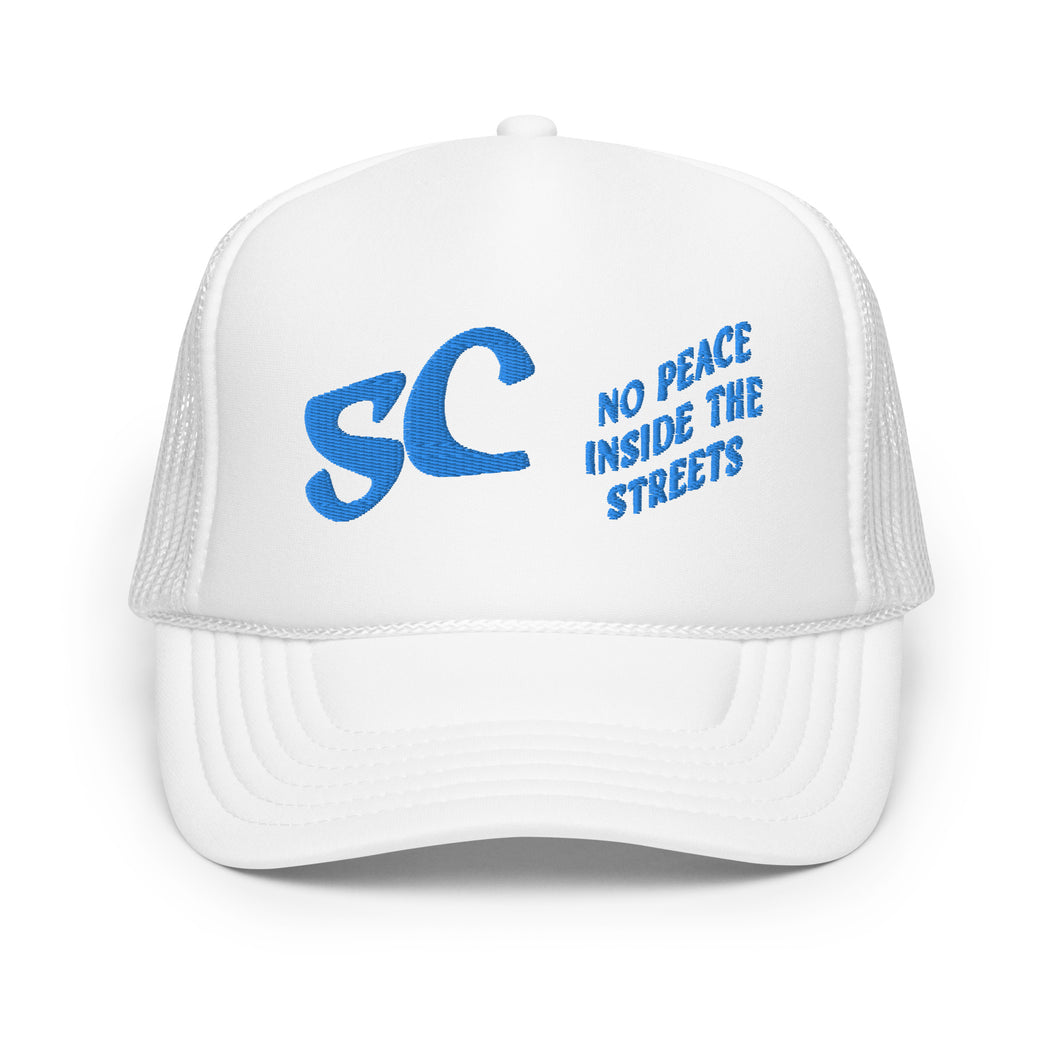 No Peace Inside The Streets Trucker Hat Blue