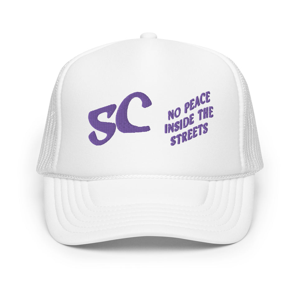 No Peace Inside The Streets Trucker Hat Purple